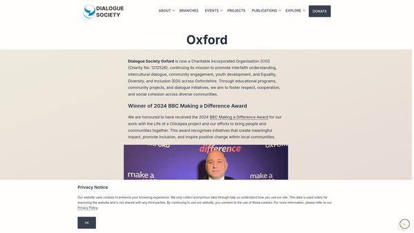 Screenshot of the Dialogue Society Oxford website
