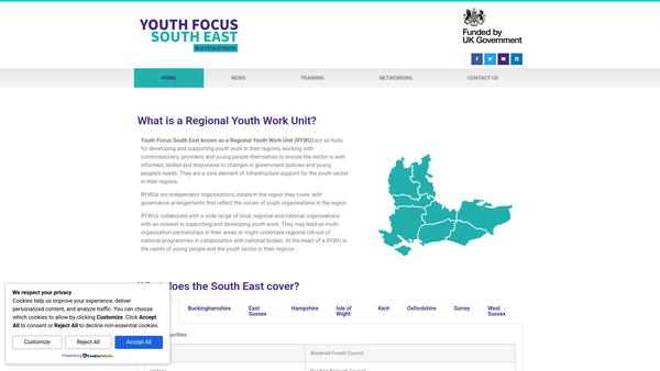Screenshot of the Youth Focus South East website