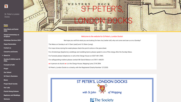 Screenshot of the The Parochial Church Council Of The Ecclesiastical Parish Of St Peter's Docks With St John Of Wapping In The Diocese Of London website