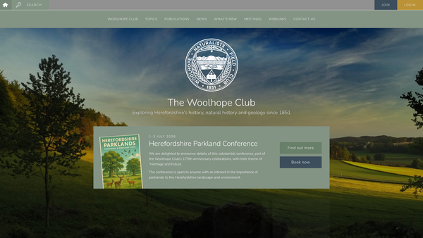 Screenshot of the The Woolhope Naturalists’ Field Club Of Herefordshire website