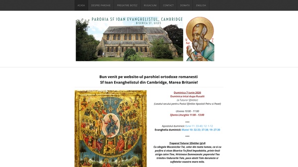 Screenshot of the The Romanian Orthodox Parish Of St John The Evangelist Cambridge website