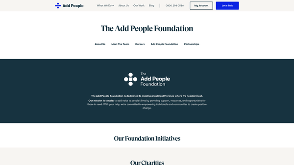 Screenshot of the Add People Foundation CIO website