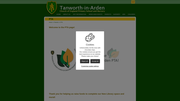 Screenshot of the Tanworth In Arden PTA website