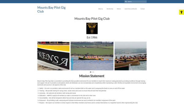 Screenshot of the Mount's Bay Pilot Gig Club website