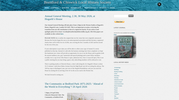 Screenshot of the Brentford And Chiswick Local History Society website