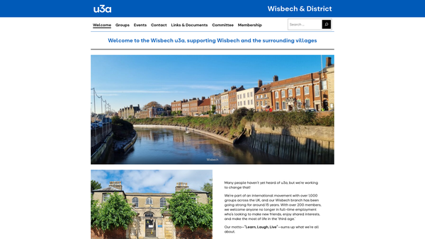 Screenshot of the Wisbech U3A website