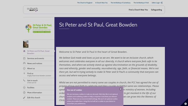 Screenshot of the The Parochial Church Council Of The Ecclesiastical Parish Of St Peter & St Paul, Great Bowden, In The Diocese Of Leicestershire website