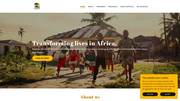 Screenshot of the Baobab Mental Wellness Community website