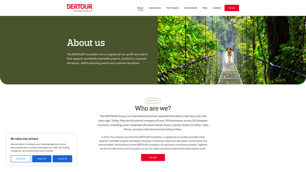 Screenshot of the Dertour Foundation UK website