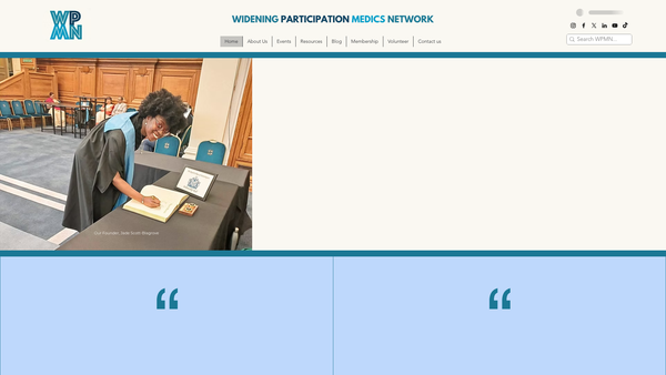 Screenshot of the Widening Participation Medics Network website