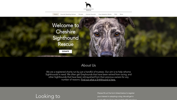 Screenshot of the Cheshire Sighthound Rescue website