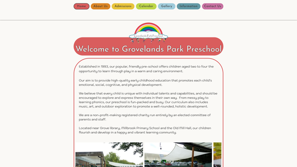 Screenshot of the Grovelands Park Pre-School website