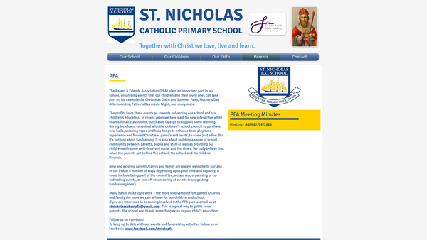 Screenshot of the St Nicholas School Parents & Friends Association website