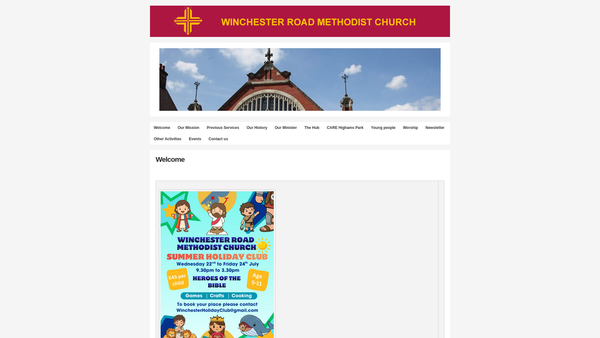 Screenshot of the Winchester Road Methodist Church website