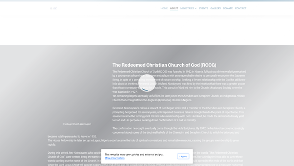 Screenshot of the The Redeemed Christian Church Of God (Rccg) Heritage Church Warrington website