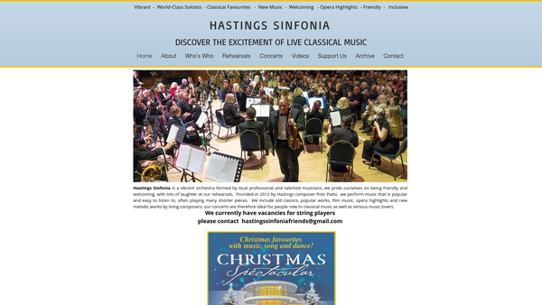 Screenshot of the Hastings Sinfonia website