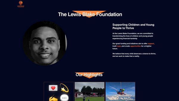 Screenshot of the The Lewis Blake Foundation website