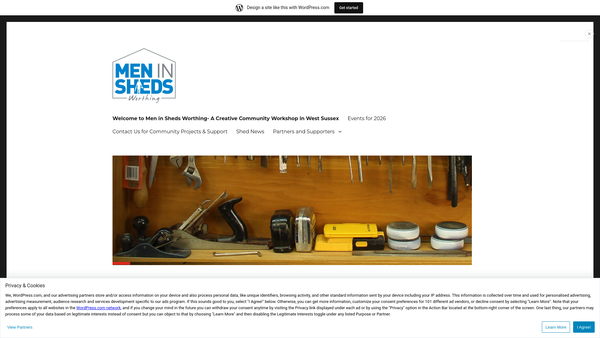 Screenshot of the Men In Sheds Worthing website