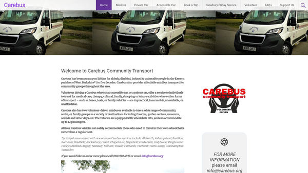 Screenshot of the Carebus Volunteer Group website