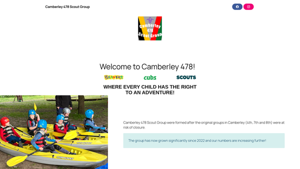 Screenshot of the Camberley 478 Scout Group website
