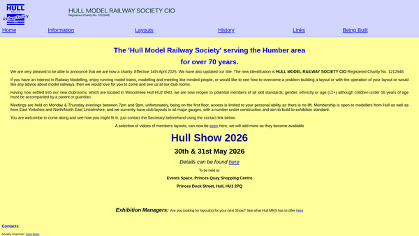 Screenshot of the Hull Model Railway Society CIO website