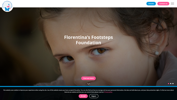 Screenshot of the Florentina's Footsteps Foundation website