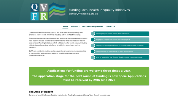 Screenshot of the Queen Victoria Fund Reading website