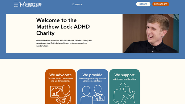 Screenshot of the Matthew Lock ADHD Charity website