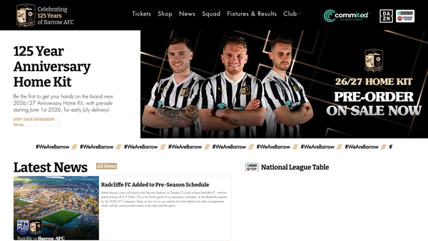 Screenshot of the Barrow AFC Community Foundation website