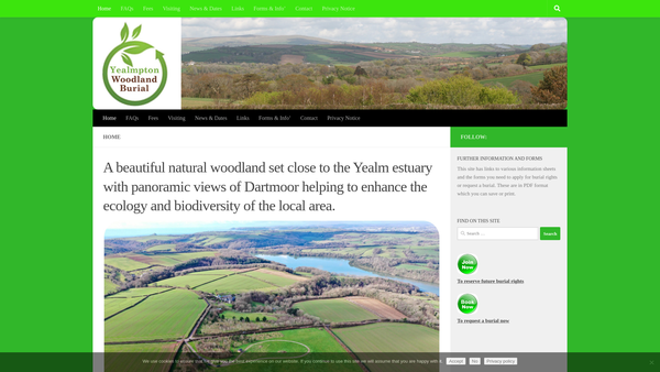 Screenshot of the The Yealmpton Woodland Burial Association website