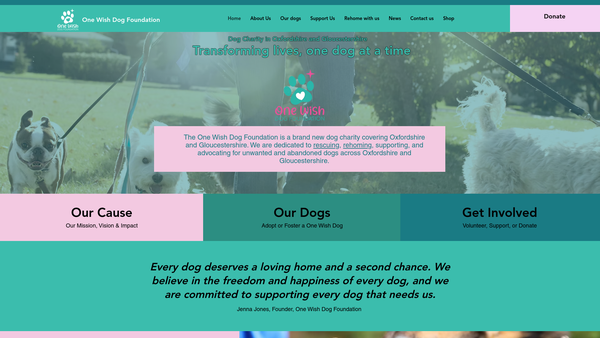Screenshot of the One Wish Dog Foundation website