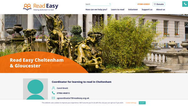 Screenshot of the Read Easy Cheltenham & Gloucester website