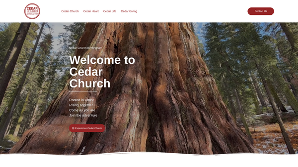 Screenshot of the Cedar Church website