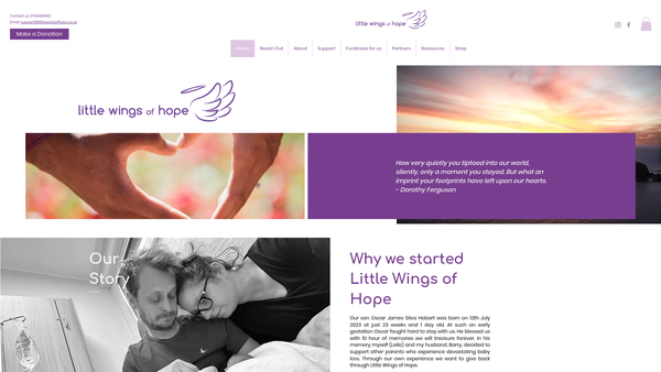 Screenshot of the Little Wings Of Hope website
