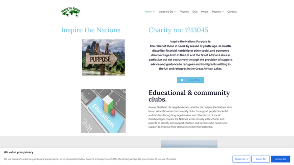 Screenshot of the Inspire The Nations website