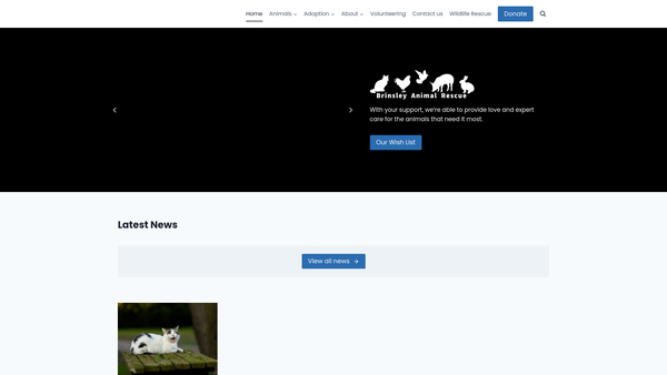 Screenshot of the Brinsley Animal Rescue website