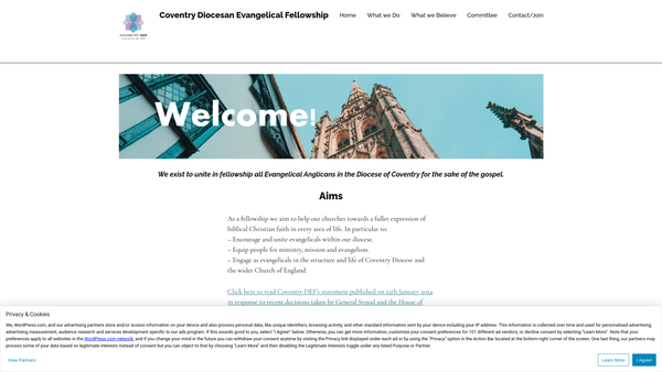 Screenshot of the Coventry Diocesan Evangelical Fellowship website