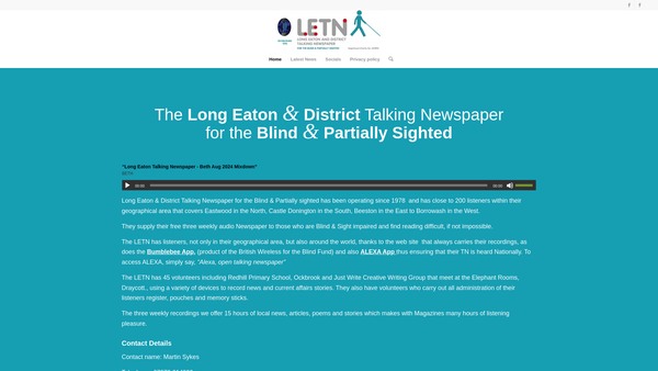 Screenshot of the The Long Eaton And District Talking Newspaper website
