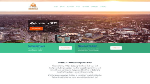 Screenshot of the Doncaster Evangelical Church website
