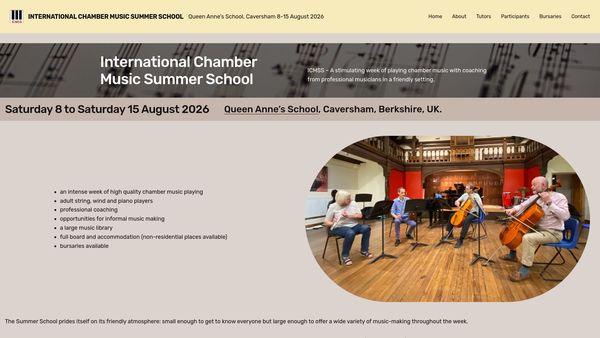 Screenshot of the International Chamber Music Summer School website
