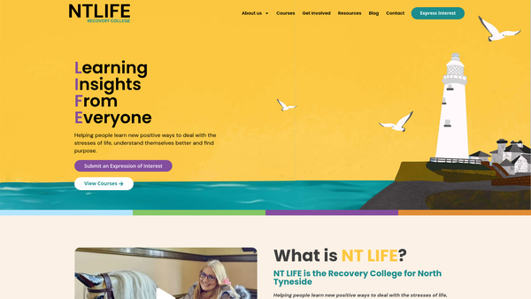 Screenshot of the Nt Life Recovery College website