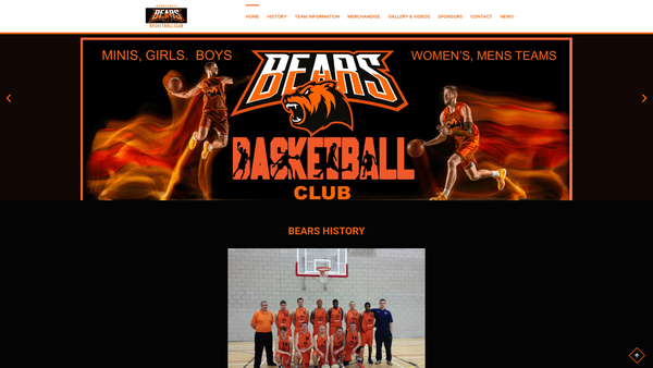 Screenshot of the Bromsgrove Bears Basketball Club website