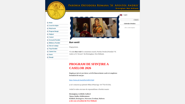 Screenshot of the The Romanian Orthodox Parish Birmingham website