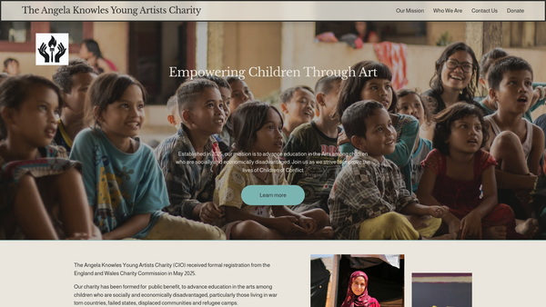 Screenshot of the Angela Knowles Young Artists Charity website
