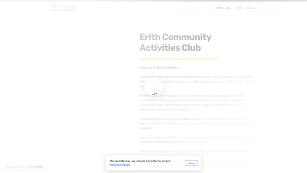 Screenshot of the Erith Community Activities Club CIO website