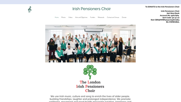 Screenshot of the London Irish Pensioners Choir website