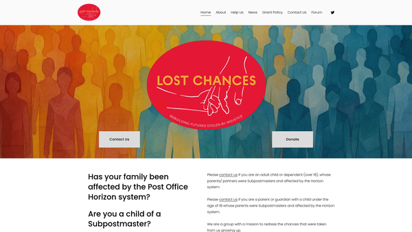 Screenshot of the Lost Chances Ltd website