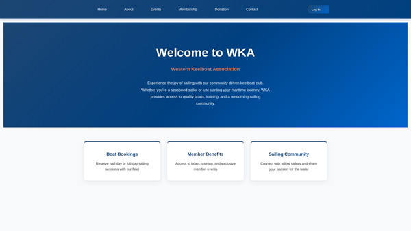 Screenshot of the Western Keelboat Association website