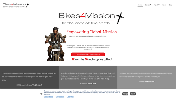 Screenshot of the Bikes 4 Mission website