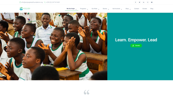 Screenshot of the Anijie Global Foundation website
